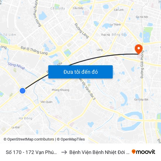 Số 170 - 172 Vạn Phúc - Hà Đông to Bệnh Viện Bệnh Nhiệt Đới Trung Ương map