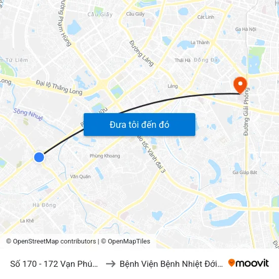 Số 170 - 172 Vạn Phúc - Hà Đông to Bệnh Viện Bệnh Nhiệt Đới Trung Ương map