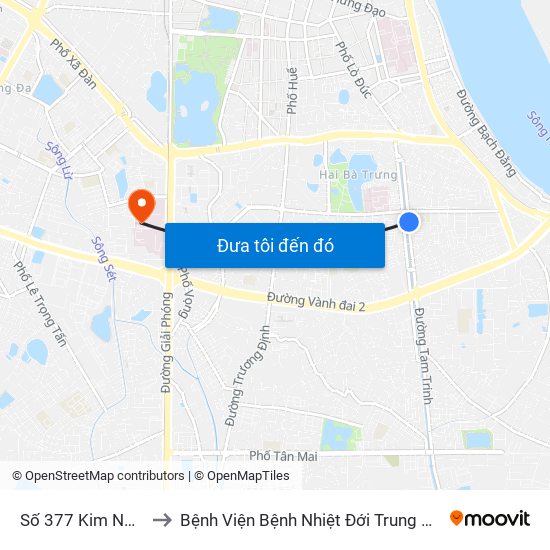 Số 377 Kim Ngưu to Bệnh Viện Bệnh Nhiệt Đới Trung Ương map