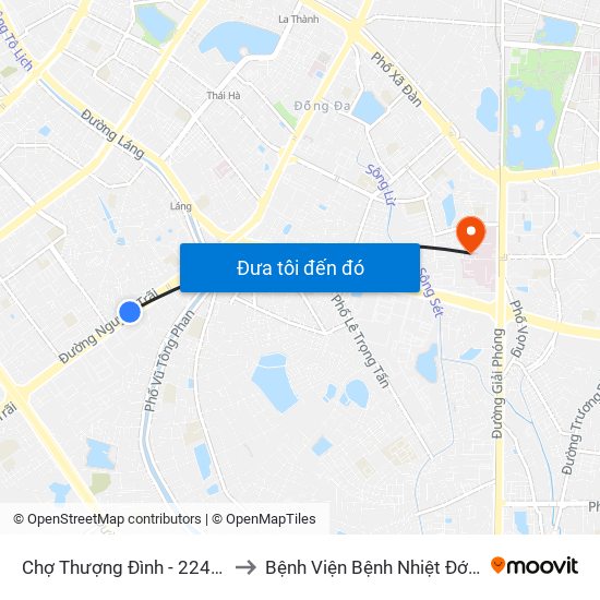 Chợ Thượng Đình - 224 Nguyễn Trãi to Bệnh Viện Bệnh Nhiệt Đới Trung Ương map
