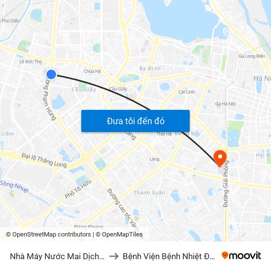 Nhà Máy Nước Mai Dịch - Phạm Hùng to Bệnh Viện Bệnh Nhiệt Đới Trung Ương map