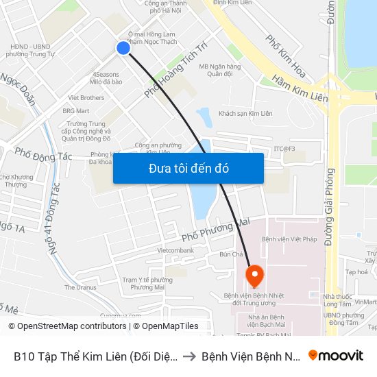 B10 Tập Thể Kim Liên (Đối Diện Ngõ 46b Phạm Ngọc Thạch) to Bệnh Viện Bệnh Nhiệt Đới Trung Ương map