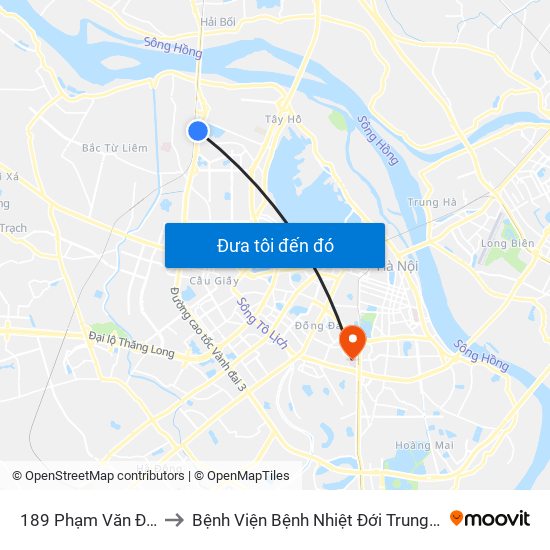 189 Phạm Văn Đồng to Bệnh Viện Bệnh Nhiệt Đới Trung Ương map