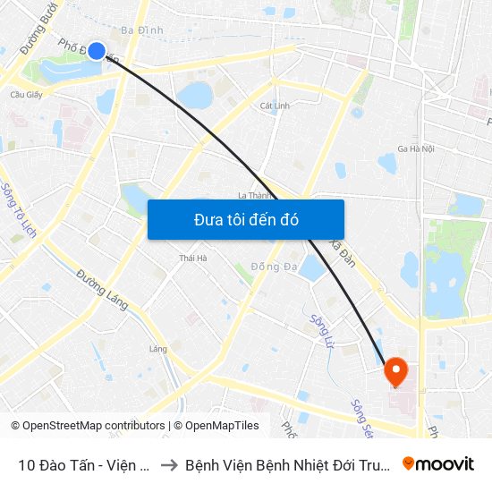 10 Đào Tấn - Viện Vật Lý to Bệnh Viện Bệnh Nhiệt Đới Trung Ương map