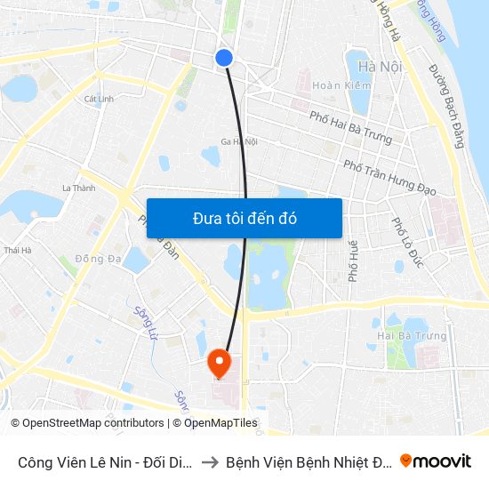 Công Viên Lê Nin - Đối Diện 35 Trần Phú to Bệnh Viện Bệnh Nhiệt Đới Trung Ương map