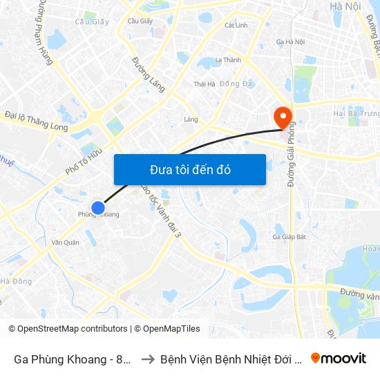 Ga Phùng Khoang - 81 Trần Phú to Bệnh Viện Bệnh Nhiệt Đới Trung Ương map