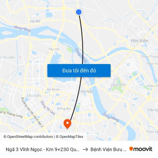 Ngã 3 Vĩnh Ngọc - Km 9+230 Quốc Lộ 3 to Bệnh Viện Bưu Điện map