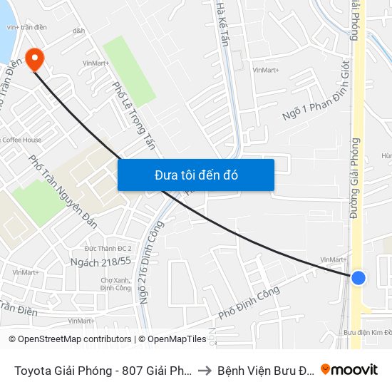 Toyota Giải Phóng - 807 Giải Phóng to Bệnh Viện Bưu Điện map