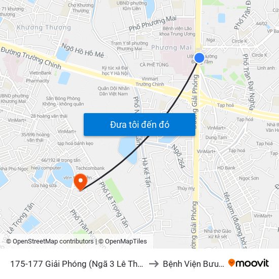 175-177 Giải Phóng (Ngã 3 Lê Thanh Nghị) to Bệnh Viện Bưu Điện map