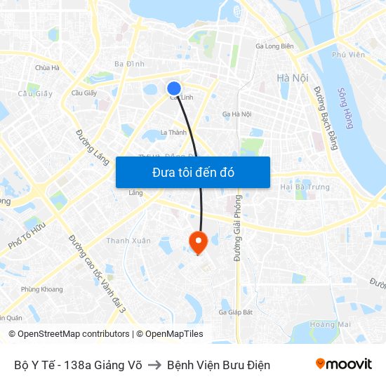 Bộ Y Tế - 138a Giảng Võ to Bệnh Viện Bưu Điện map