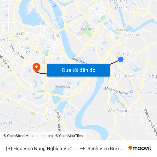 (B) Học Viện Nông Nghiệp Việt Nam to Bệnh Viện Bưu Điện map