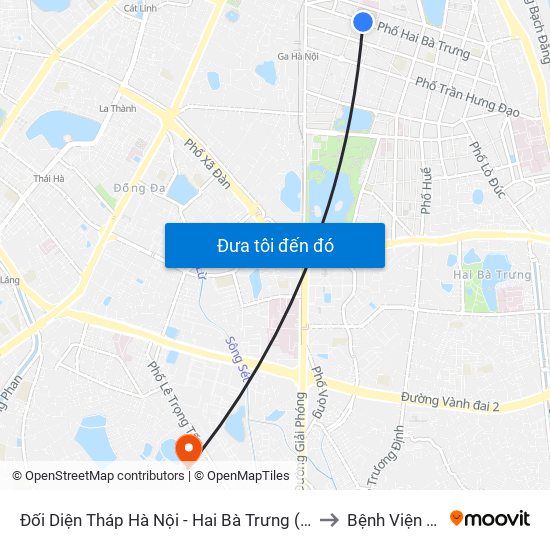 Đối Diện Tháp Hà Nội - Hai Bà Trưng (Cạnh 56 Hai Bà Trưng) to Bệnh Viện Bưu Điện map