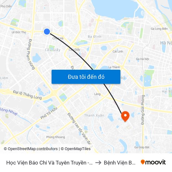 Học Viện Báo Chí Và Tuyên Truyền - 36 Xuân Thủy to Bệnh Viện Bưu Điện map