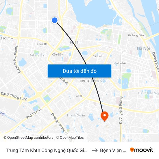 Trung Tâm Khtn Công Nghệ Quốc Gia - 18 Hoàng Quốc Việt to Bệnh Viện Bưu Điện map