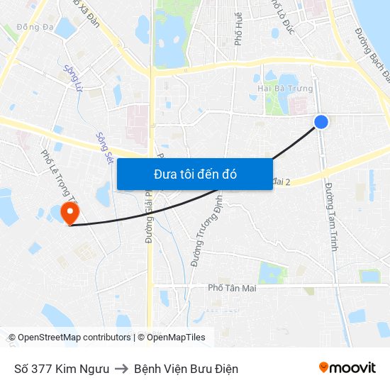 Số 377 Kim Ngưu to Bệnh Viện Bưu Điện map