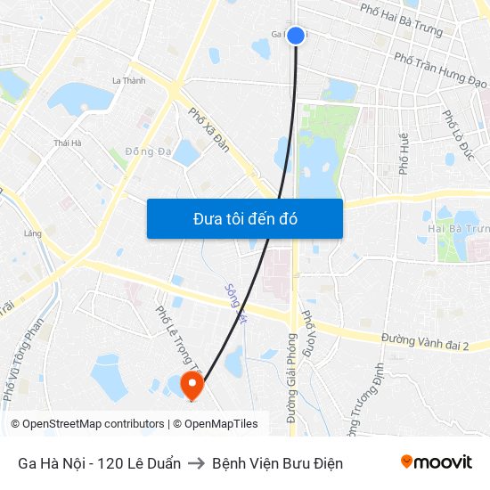 Ga Hà Nội - 120 Lê Duẩn to Bệnh Viện Bưu Điện map