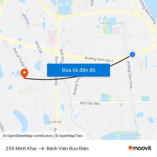 259 Minh Khai to Bệnh Viện Bưu Điện map