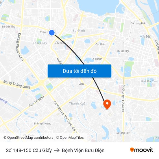 Số 148-150 Cầu Giấy to Bệnh Viện Bưu Điện map