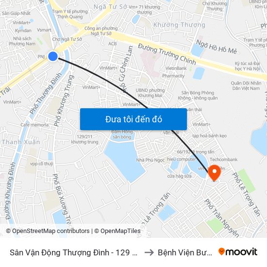 Sân Vận Động Thượng Đình - 129 Nguyễn Trãi to Bệnh Viện Bưu Điện map
