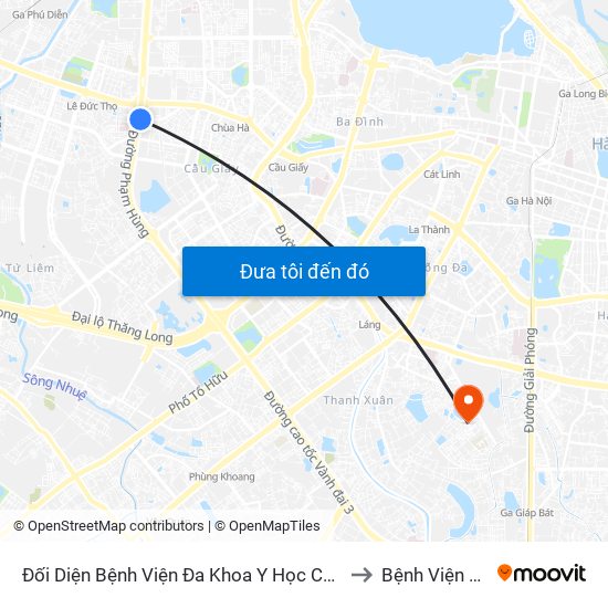 Nhà Máy Nước Mai Dịch - Phạm Hùng to Bệnh Viện Bưu Điện map