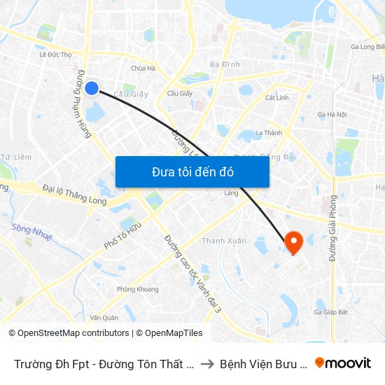 Trường Đh Fpt - Đường Tôn Thất Thuyết to Bệnh Viện Bưu Điện map