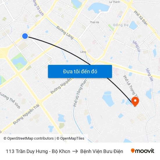 113 Trần Duy Hưng - Bộ Khcn to Bệnh Viện Bưu Điện map