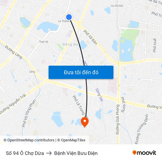 Số 94 Ô Chợ Dừa to Bệnh Viện Bưu Điện map