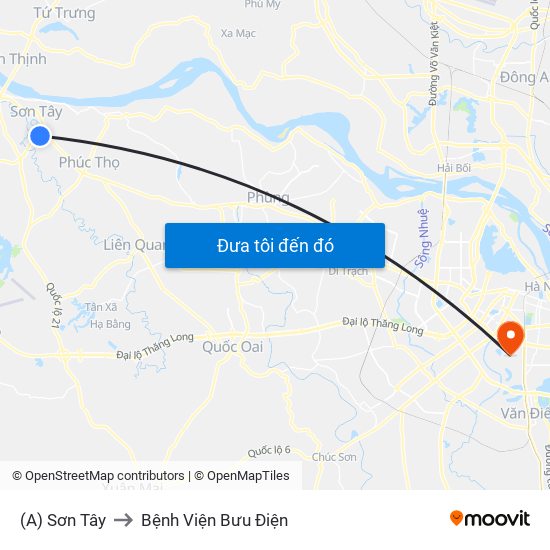 (A) Sơn Tây to Bệnh Viện Bưu Điện map