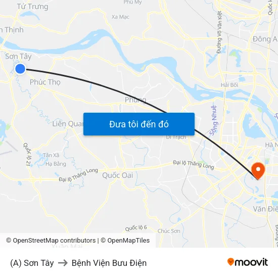 (A) Sơn Tây to Bệnh Viện Bưu Điện map