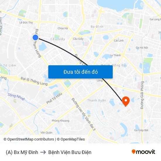 (A) Bx Mỹ Đình to Bệnh Viện Bưu Điện map