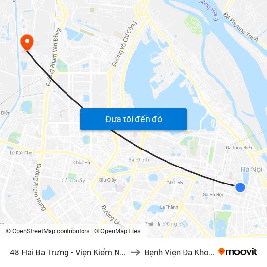 48 Hai Bà Trưng - Viện Kiểm Nghiệm Thuốc Trung Ương to Bệnh Viện Đa Khoa Phương Đông map