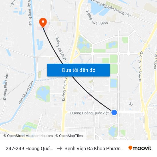 247-249 Hoàng Quốc Việt to Bệnh Viện Đa Khoa Phương Đông map