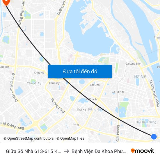 Giữa Số Nhà 613-615 Kim Ngưu to Bệnh Viện Đa Khoa Phương Đông map