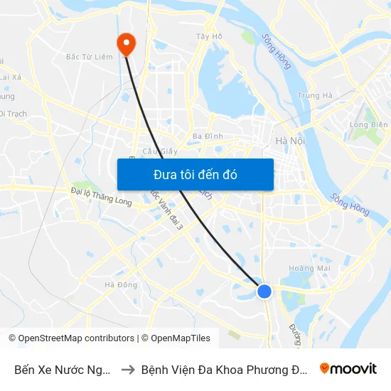 Bến Xe Nước Ngầm to Bệnh Viện Đa Khoa Phương Đông map