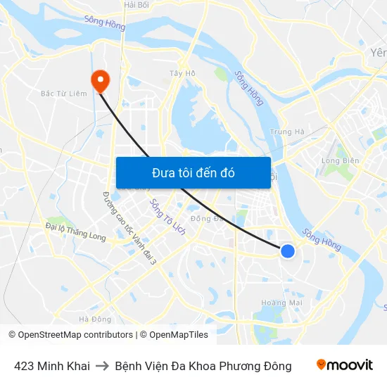 423 Minh Khai to Bệnh Viện Đa Khoa Phương Đông map