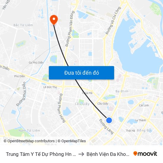 Trung Tâm Y Tế Dự Phòng Hn - 70 Nguyễn Chí Thanh to Bệnh Viện Đa Khoa Phương Đông map