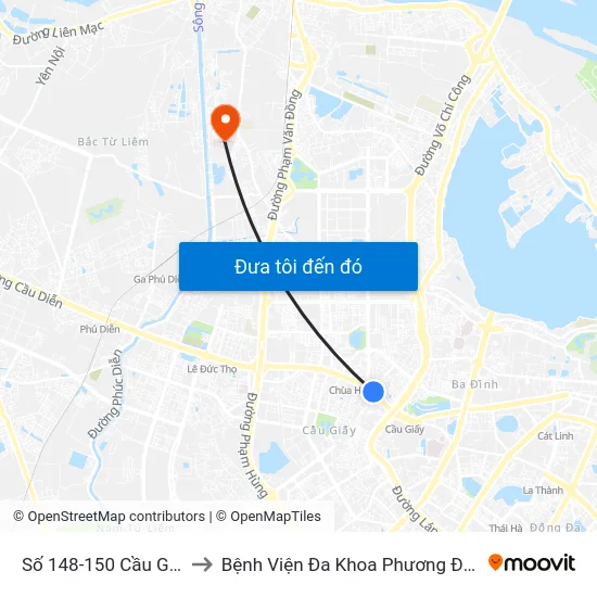 Số 148-150 Cầu Giấy to Bệnh Viện Đa Khoa Phương Đông map
