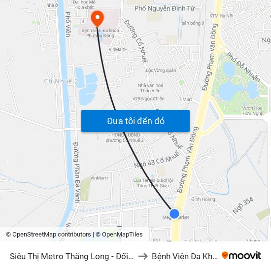 Siêu Thị Metro Thăng Long - Đối Diện Ngõ 599 Phạm Văn Đồng to Bệnh Viện Đa Khoa Phương Đông map