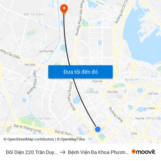 Đối Diện 220 Trần Duy Hưng to Bệnh Viện Đa Khoa Phương Đông map