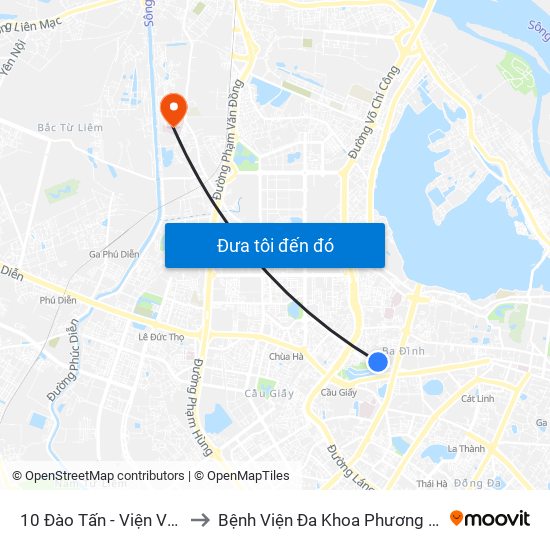 10 Đào Tấn - Viện Vật Lý to Bệnh Viện Đa Khoa Phương Đông map