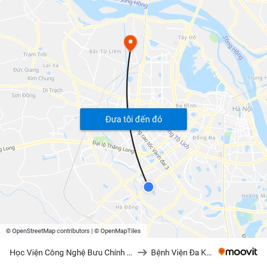 Học Viện Công Nghệ Bưu Chính Viễn Thông - Trần Phú (Hà Đông) to Bệnh Viện Đa Khoa Phương Đông map