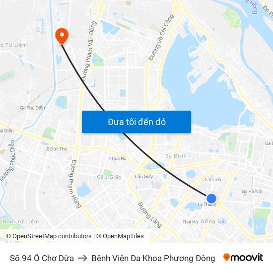 Số 94 Ô Chợ Dừa to Bệnh Viện Đa Khoa Phương Đông map