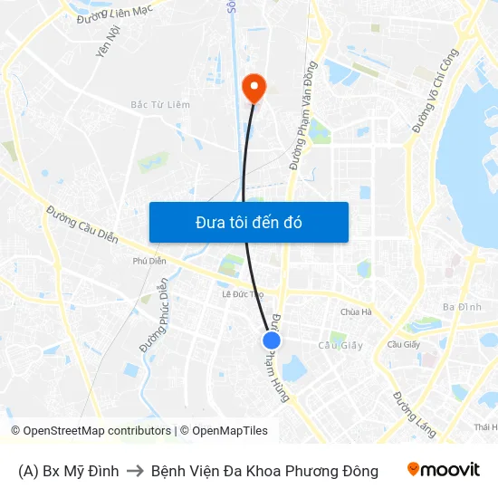 (A) Bx Mỹ Đình to Bệnh Viện Đa Khoa Phương Đông map