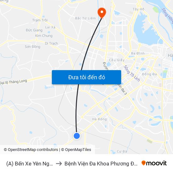 (A) Bến Xe Yên Nghĩa to Bệnh Viện Đa Khoa Phương Đông map