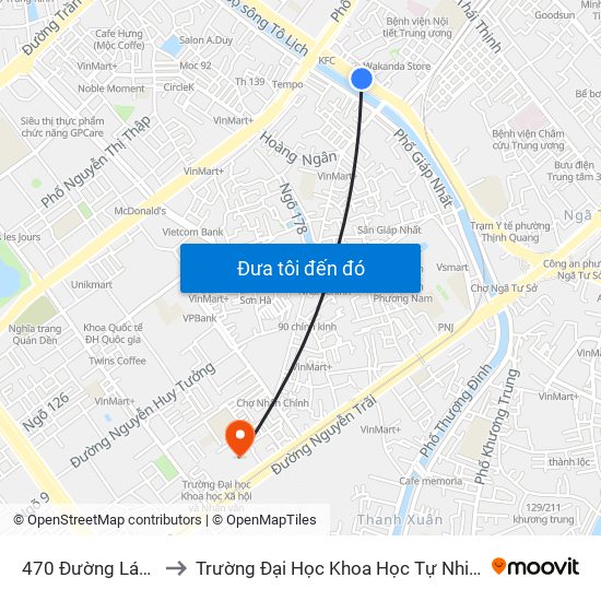 470 Đường Láng to Trường Đại Học Khoa Học Tự Nhiên map