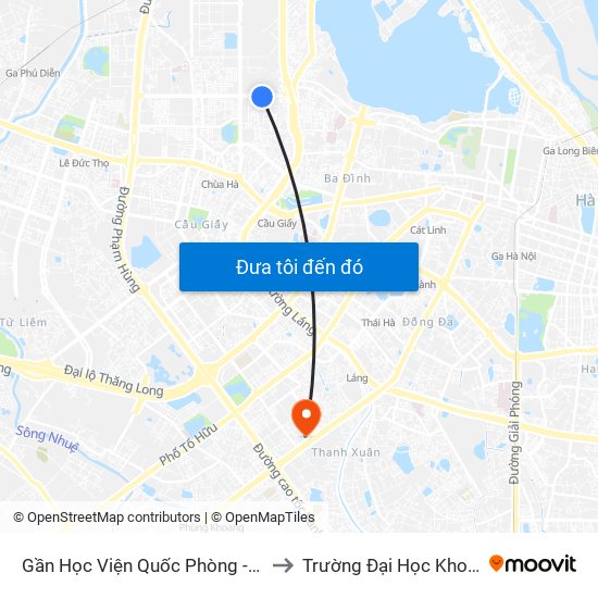 Gần Học Viện Quốc Phòng - 91 Hoàng Quốc Việt to Trường Đại Học Khoa Học Tự Nhiên map