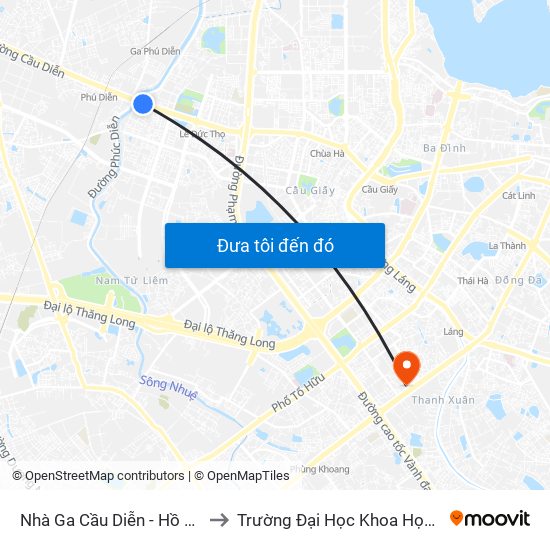 Nhà Ga Cầu Diễn - Hồ Tùng Mậu to Trường Đại Học Khoa Học Tự Nhiên map