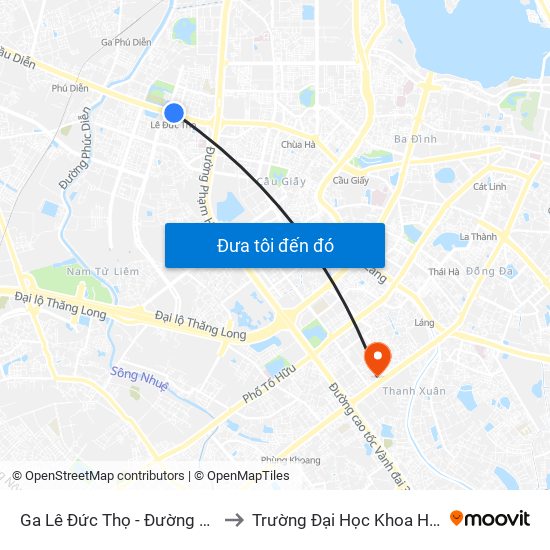 Ga Lê Đức Thọ - Đường Hồ Tùng Mậu to Trường Đại Học Khoa Học Tự Nhiên map