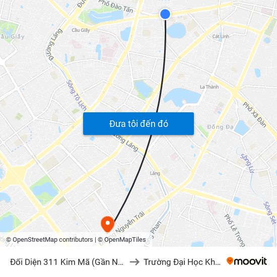 Đối Diện 311 Kim Mã (Gần Ngã 4 Kim Mã - Vạn Bảo) to Trường Đại Học Khoa Học Tự Nhiên map