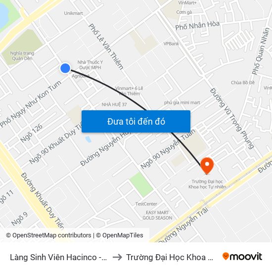 Làng Sinh Viên Hacinco - Nguyễn Tuân to Trường Đại Học Khoa Học Tự Nhiên map